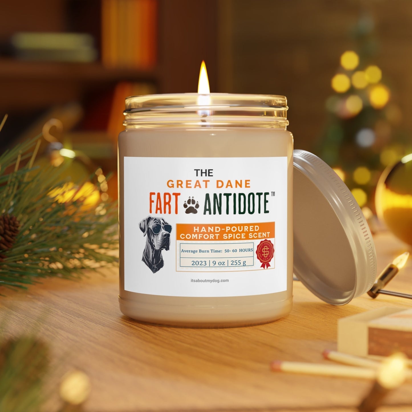 Great Dane Dog Fart Antidote- Scented Candles, 9oz27.99-(FREE Delivery) Shop now at itsaboutmydog.com, dog fart candle, dog farts, gifts for great dane lovers, gifts for great dane owners, great dane dog gift, sorry my dog farted candle