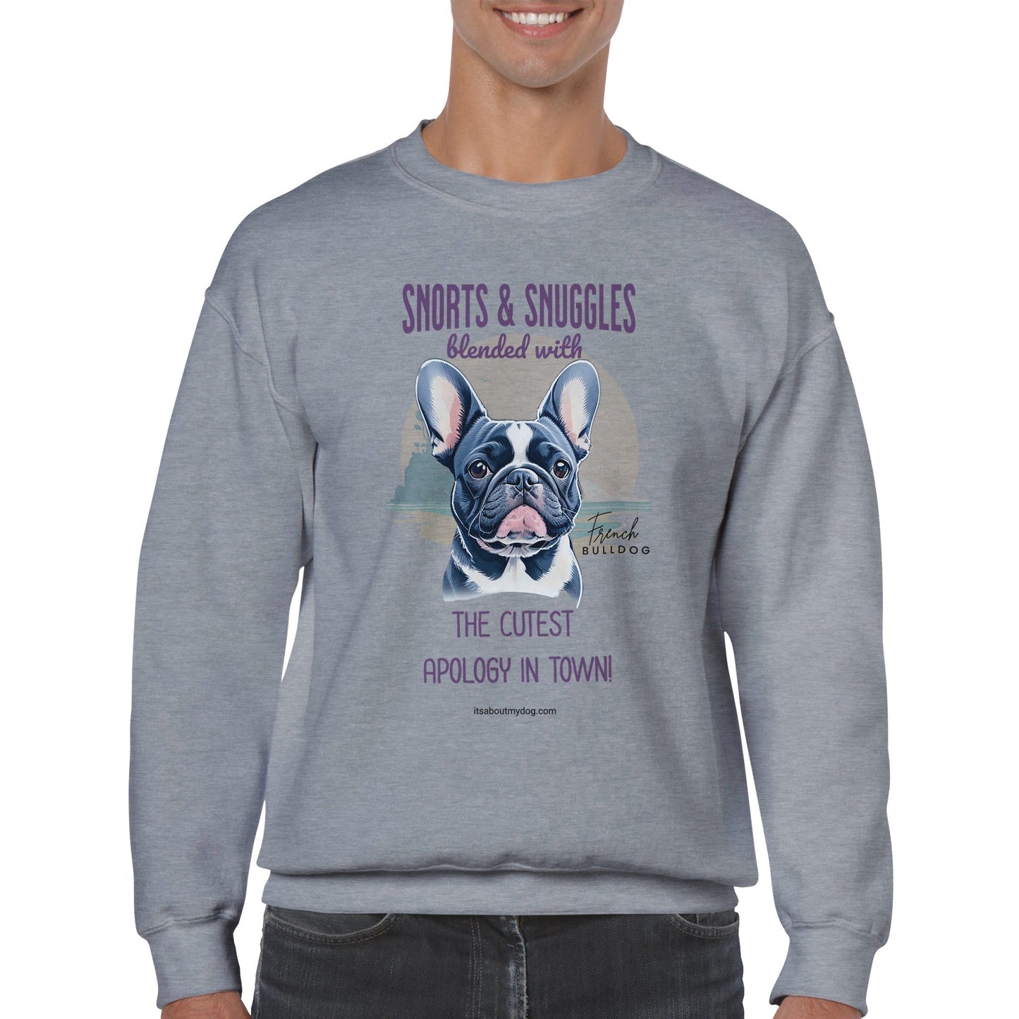 French Bulldog Unisex Crewneck Sweatshirt39.99-(FREE Delivery) Shop now at itsaboutmydog.com, dog mom sweater, dog mom sweatshirt, dog mom sweatshirts, French Bulldog dad, french bulldog Mom, french bulldog mom shirt, french bulldog puppies