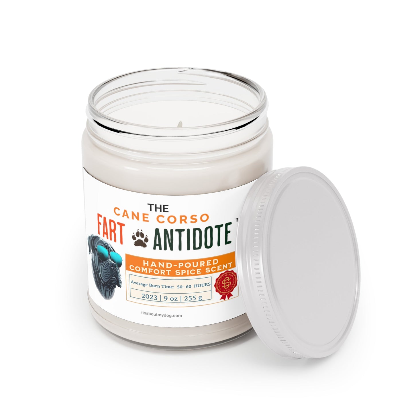 Cane Corso Dog Fart Antidote Scented Candles, 9oz , Cane Corzo27.99-(FREE Delivery) Shop now at itsaboutmydog.com, Cane Corso Collar, Cane Corso Cup, cane corso Dad, cane corso Gift, cane corso gifts, cane corso Mom, Cane Corso Portrait, Cane Corso- 9oz Scented Candles, carne corzo