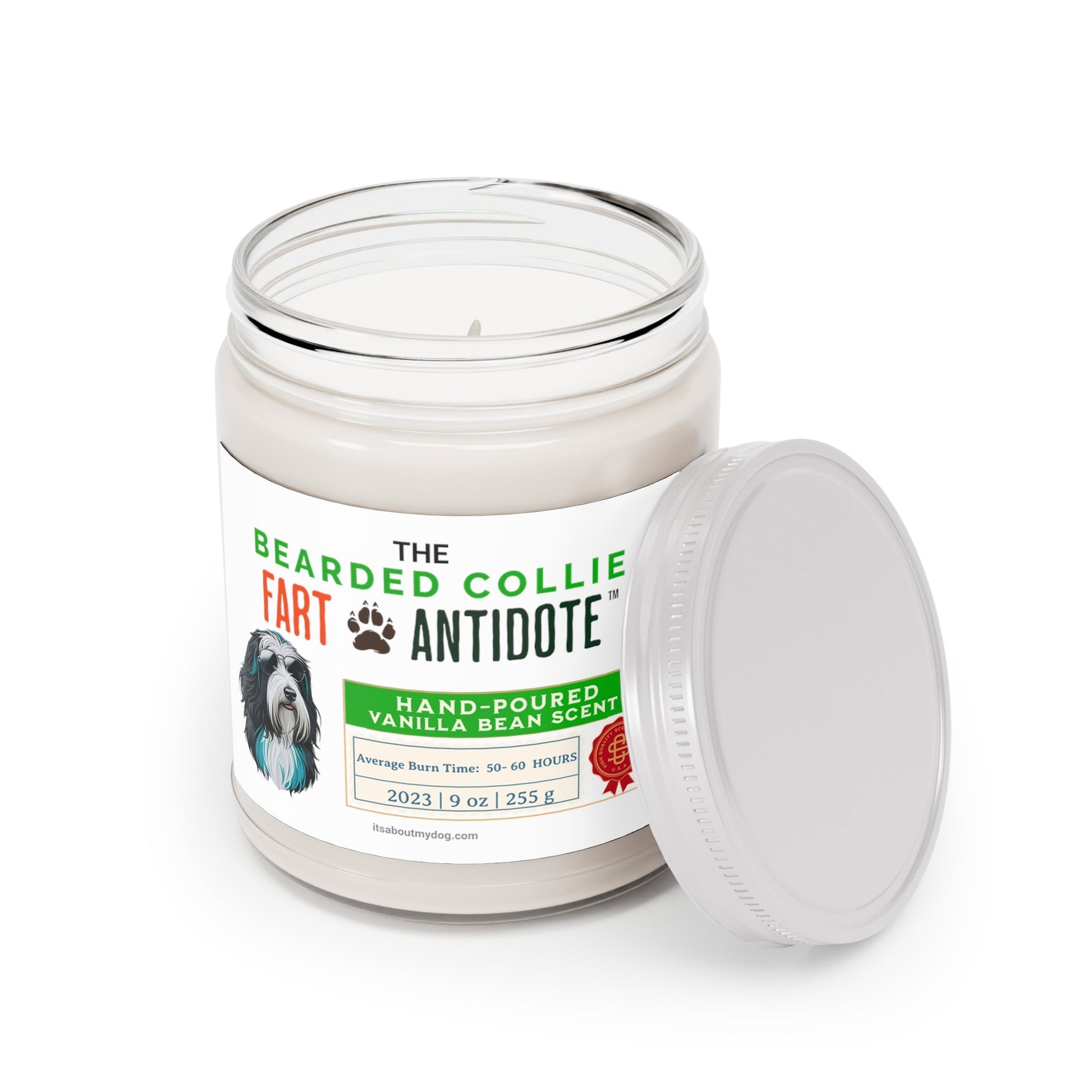 Bearded Collie Dog Fart Antidote-Scented Candles, 9oz27.99-(FREE Delivery) Shop now at itsaboutmydog.com, Bearded Collie Gifts