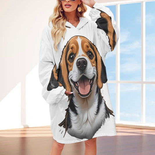 Beagle-Women's Adult Hooded Blanket Shirt