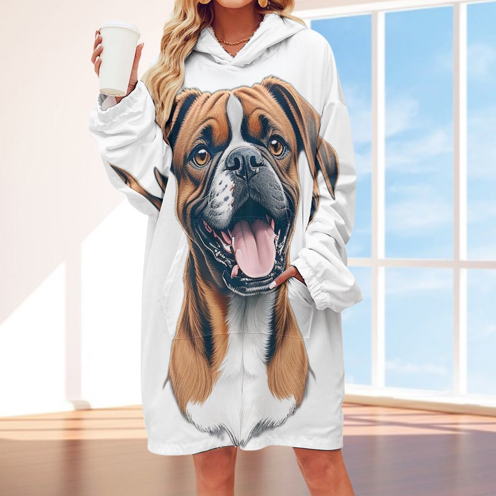 Women's Boxer Dog Hoodie Blanket, Dog Mom Hoodie69.99-(FREE Delivery) Shop now at itsaboutmydog.com, boxer dog christmas jumper, Boxer dog gift idea, Boxer Dog gifts, boxer dog hoodie, Boxer dog Mom, dog mom hoodie, mom hoodies